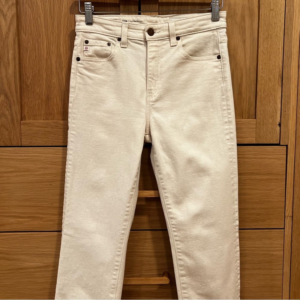 AG Adriano Goldschmied Saige High Rise Straight Jeans Cream Size 26 Raw Hem - Picture 3 of 7